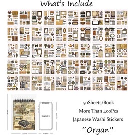 OSLEY Scrapbook Stickers Book, 50 Sheets Washi Aesthetic Vintage Scrapbooking Stickers for Photo Album, Scrapbooking, Bullet Journal Accessories, Calendars, DIY Art Notebook