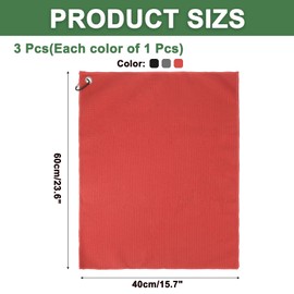PATIKIL 24"x16" Microfiber Golf Towel, 3 Pack Tri-Fold Golf Towels Waffle Pattern Towels Absorption with D Clip, Hook and Loop Fastener, Black/Gray/Red