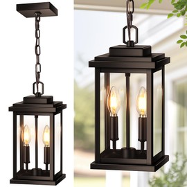 VIANIS 2-Light Large Outdoor Hanging Light Fixture, Exquisite Outdoor Pendant Lights, E12 Bulbs*2 for House, Porch, Doorway, Waterproof, Anti-Rust, 100% Aluminum, Oil Rubbed Bronze