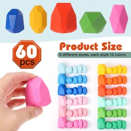 Jenaai 60 Pcs Stacking Rocks Montessori Toys for 1+ Year Old Colorful Wooden Balance Stones Baby Easter Basket Stuffers Blocks Sensory Games Preschool Learning Educational Puzzle Toys(Gradient Color)