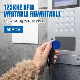 50 Pieces 125KHz Writable RFID Proximity Keychains, T5577 Key Fob Rewritable RFID Keychains, NFC Token Tags for Copy/Cloning Cards (Blue)