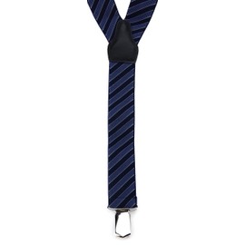 TigerTie Unisex Y-shaped braces with 3 extra strong clips, striped pattern, high-quality workmanship, width 35 mm, Blue Navy Silver