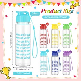 Zhehao 24 Pcs End of Year Gift Water Bottles 17 oz Motivational Plastic Bottle Rainbow Colored Reusable Sport Team Water Bottles with Leak Proof Flip Top for Prizes Summer Birthday Party Favors