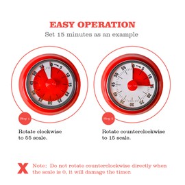 Jayron Kitchen Timer reminder Manage timers 360 degree rotary mechanical timer Baking countdown Kitchen alarm clock refrigerator magnetic for Cooking,Learning (red)