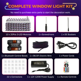 BEAMNOVA 100Ft RGB LED Strip Lights Kit, Remote, Bluetooth Mobile App Control, DC 12V Power Supply, IP65 Waterproof Adhesive Commercial Storefront Light Modules, SMD 5050 Beads