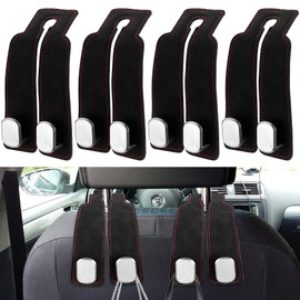 ANBEEISS 4 PcsCar Seat Back Double Hook, Car Headrest Hooks Backseat Hangers, Car Seat Organiser Hooks, Leather Auto Seat Back Storage Hook forcar Accessories Bags Handbags Purses Hangers(Black)