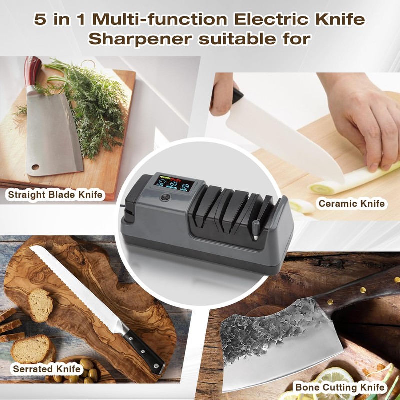 Ceelpeopar Professional 3-Stage Electric Knife Sharpener for Kitchen Knives, LCD