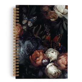 QLMX Vintage Moody Peony Floral Spiral Notebook, Dark Cottagecore Butterfly Journal Notebook, Dark Academia Flower Notebooks for School Work, Witchy Floral Office Supplies Gifts for Women, 5.5x8.3