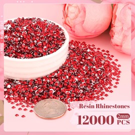 12000PCS 2mm Resin Rhinestones Bulk for Crafting (Red), Flatback Bedazzling Crystals for Crafts DIY Nail Decoration, Gems Charms for Tumbler Shoes Clothing Fabric with Pickup Pen and Tweezers