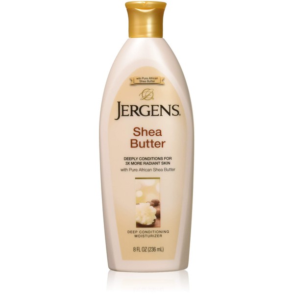 Jergens Shea Butter Deep Conditioning Moisturizer, 3X More Radiant Skin, 8 Ounces (Pack of 2), with Pure Shea Butter, Dermatologist Tested (Packaging May Vary)
