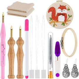 Punch Needle Kit Embroidery Needle Punch Kit Adjustable Rug Yarn Punch Needles Set, Wooden Handle Embroidery Pens, Punch Needle Cloth Needle Threader Tools for Embroidery Sewing DIY Craft(Pink)
