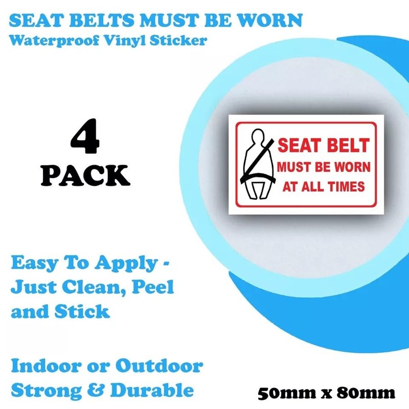 4-Pack Seat Belt Must Be Worn Stickers - Seatbelt Waterproof