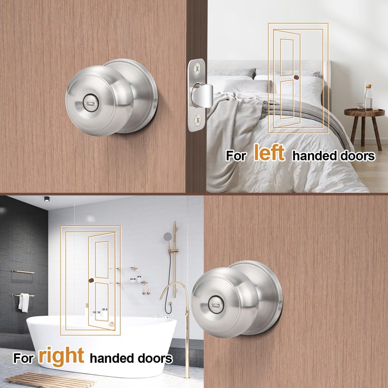 Estmoon 6 Pack Brushed Nickel Door Knobs, Privacy Door Lock