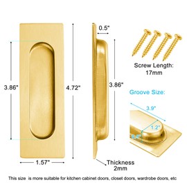 Malimali 4.72 Inch Recessed Finger Flush Pulls for Kitchen Cabinet Door Closet Door, Sliding Cupboard Door Handle, Brushed Gold Stainless Steel Rectangular Door Pulls Replacement Hardware(2 Pack)