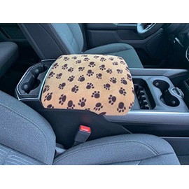 Auto Console Covers- Fits The The Ram 1500, 2500, 3500 2019-2025 (All Makes and Models with 5 Passenger Seating) Center Console Armrest Cover Fleece - Tan Brown Paws