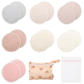 ALVABABY ALVABABY Nursing Pads 4 Layer Bamboo Breast Pads Soft Absorbent Maternity Reusable Pads Round Breastfeeding For Mothers Flat Bottom 4.72 Inch 14 Packs of Washable Breastfeeding Pads Sets 14RDB01-CA