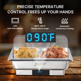 Electric Chafing Dish, 2X4.5QT Buffet Servers and Warmers, Stainless Steel Chaffing Dishes with Temperature Control Display, Commercial Food Warmers For for Parties, Catering, Buffets (1/2 Half Size)