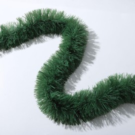 10M Chunky Christmas Tinsel Garland for Christmas Tree and Home, Christmas Tree Hanging Tinsel Xmas Tinsel Decorations, Deep Green Tinsel