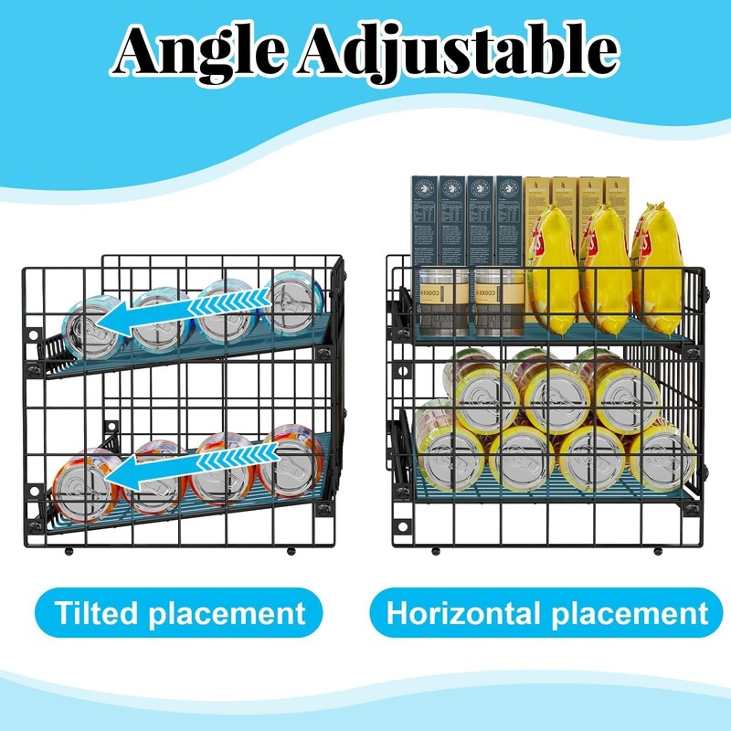 2-Tier Stackable Can Rack Organizer for Pantry Shelf, Extra-Long Can