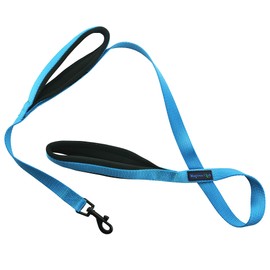 Wagtime Club Soft and Thick Double Handle Premium Nylon 4FT x 3/4 in Leash - Dual Neoprene Padded Handles for Ultimate Comfort and Control - for Medium to Large Dogs (Bright Blue)