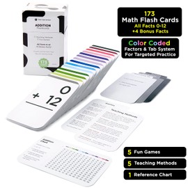 Think Tank Scholar 173 Addition Flash Cards Set (Award Winning) All Facts 0-12 Answer on Back, for Kids in Kindergarten, 1ST, 2ND, 3RD Grade Class or Homeschool - Addition Games & Charts