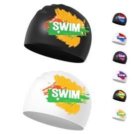 Children's Swimming Cap, Pack of 2, Child Swimming Cap, Girls, Boys, 6-14 Years, Waterproof, for Short and Long Hair (Golden and Green)