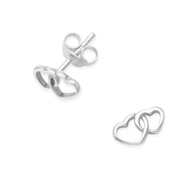 Sterling Silver Heart Earrings - Double open heart Stud Earrings - SIZE: 5mm (1/5TH INCH). Gift boxed. MUCH SMALLER THAN SHOWN - see second photo.. 5020