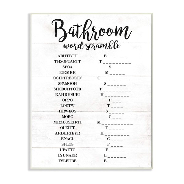 Stupell Industries Bathroom Scramble White and Black Word Wall Plaque, 13 x 19, Design by Artist Daphne Polselli