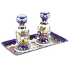 Armenian Ceramic Shabbat Candlesticks with Tray, Old City Scene