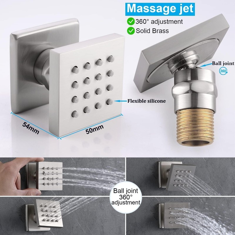 HOMEDEC Shower Jet Body Massage Wall Side Sprayer Square Brass
