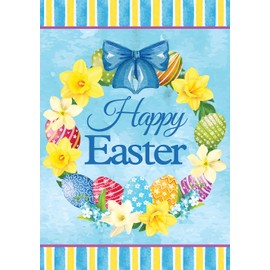 Texupday Happy Easter Eggs Floral Wreath Spring House Flag Outdoor Yard Flag 28" x 40"