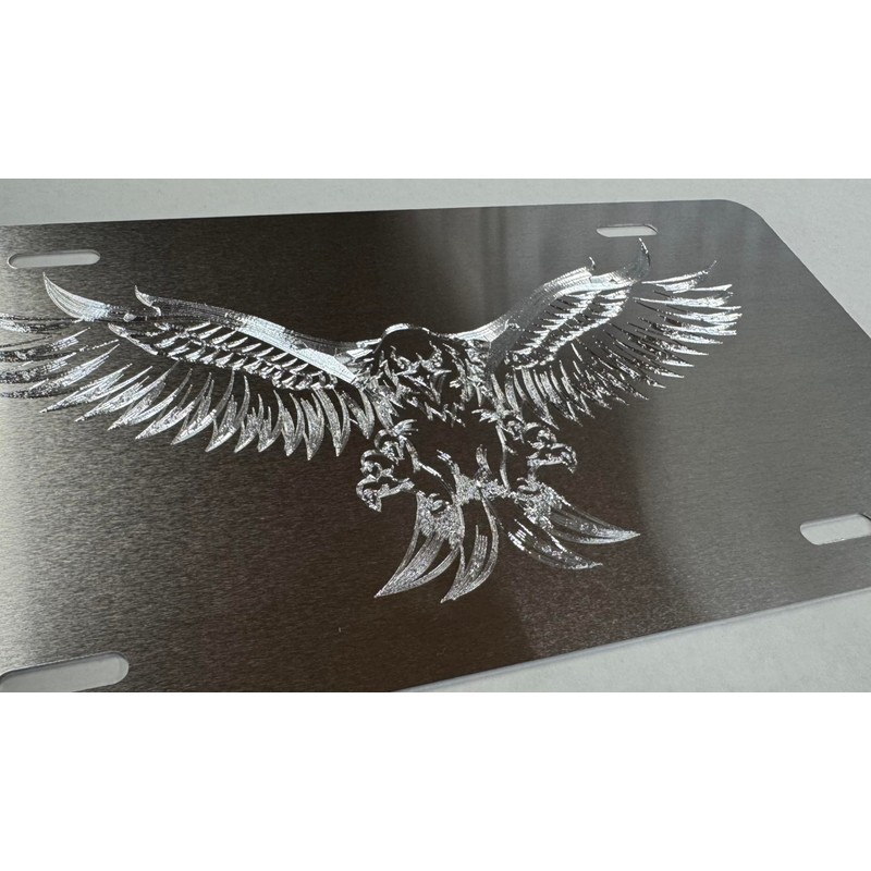 Engraved US American 3D Fierce Eagle Diamond Etched Silver Car
