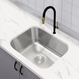 KABCO 23 Inch Stainless Steel Single Bowl Classic Kitchen Sink, Extra Thick 18 Gauge Undermount Rust, Sound and Heatproof Sink with Sink Strainer and Removable Garbage Basket