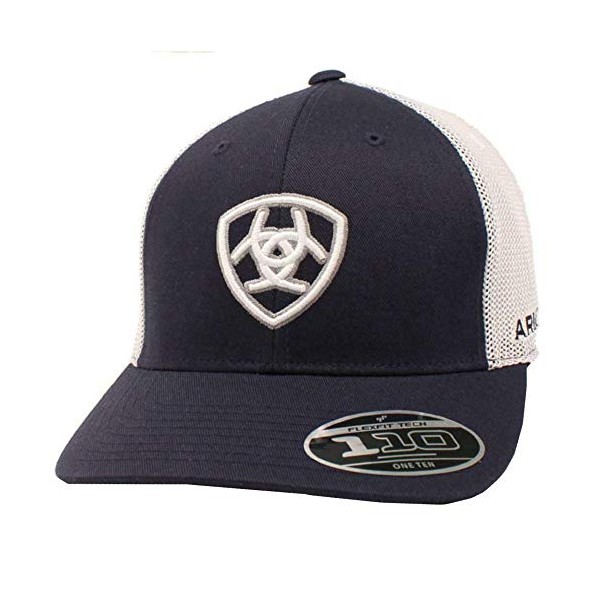 ARIAT Men's Embroidered Shield Logo Adjustable Snapback Mesh Hat Navy/White