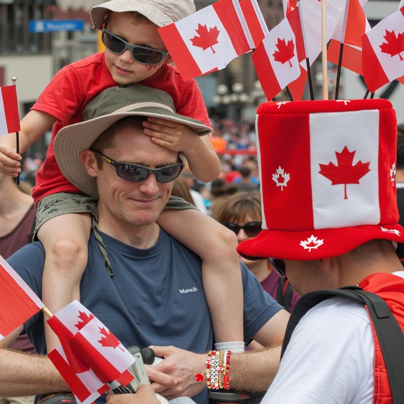 Canada Day Beaded Bracelet, 6 PCS Red & White Maple