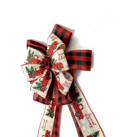 Red Truck Christmas Tree Topper, Farmhouse Large Gift Bow, Red Plaid Wreath Bows, Door Bows, Banister Bow, Christmas Bows, Swag Bow, Lantern Bow