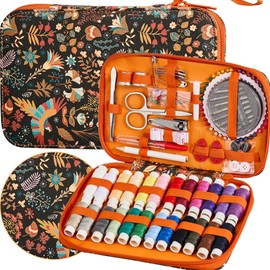 Phoenix Pattern Sewing Kit 130 PCS Sewing Supplies Accessories, Printing Travel Sewing Set with Zipper PU Sewing Case,Professional Sewing Kit for Adults,Emergency, Home