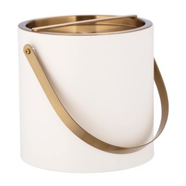 Kraftware SANTA BARBARA 3qt Ice Bucket with Brushed Gold Arch Handle & Bridge Cover: White