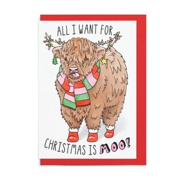 Sketchy Print Co - Funny Christmas Card - All I Want For Christmas Is Moo - Xmas Card For Wife Husband Best Friend