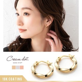 Cream Dot Earrings, Ladies, Popular, Metal Allergy, Nickel Free, 18k Coating, Hoop Catchless, Closure, Twist, Twist,, Metal