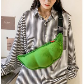 Novelty Unisex Chest Bag Plush Beans Shape Waist Bag Crossbody Sling Daypack Shoulder Bum Bag with Adjustable Strap