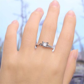 AZQ 925 Sterling Silver Fashion 18k Gold Ring Cute Cat Ring Round Cut Cubic Zirconia Anniversary Promise Rings CZ Classic Eternity Bride Engagement Wedding Band Ring for Women, US Code 10,