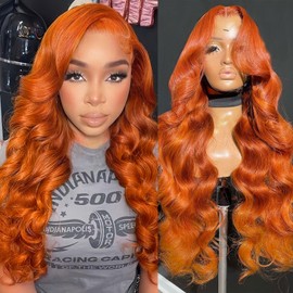 Ruaswey Ginger Wig Human Hair 200 Density Body Wave 13x4 HD Lace Front Wigs Human Hair Pre Plucked Bleached Knots Ginger Orange Real Colored Glueless Frontal Wigs for Women 20 Inch
