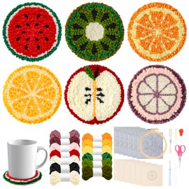 WATINC Punch Needle Coaster Kit Punch Needle Coaster Kit Fruit DIY Craft Embroidery Kit Easy Embroidery for Beginners Coaster Arts and Crafts Needle Coaster