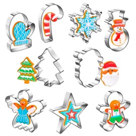 Christmas Cookie Cutters Set of 9 Pieces, Wmtidene Cookie Cutters Shapes for Winter Holiday, Metal includes Christmas Tree,Snowflake,Gingerbread Men,Angel,Star,Mitten,Candy Cane,Snowman