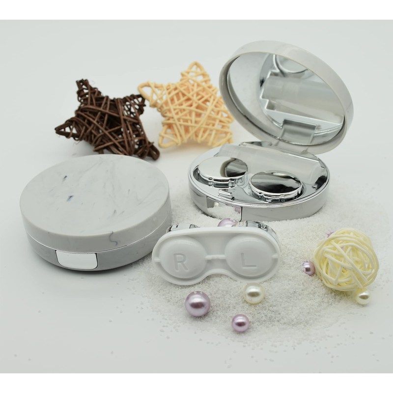 FEILIBAY 2 Pack Marble Contact Lens Case All-in-One Travel Contact