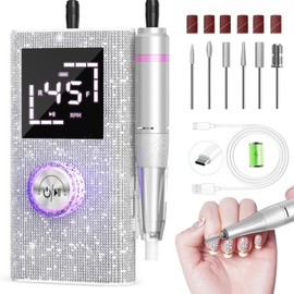 Professional Electric Nail Drill File,45000RPM Portable Machine E File with Bits & Base,Rechargeable Cordless Nail Drill Kit for Shaping,Removing & Polishing Acrylic Nails Gel for Salon Home (White)