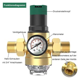 Water Pressure Regulator with Pressure Gauge, Water Filter, 3/4 Inch House Connection, Reusable Pressure Regulator, Water Filter, Pre-Filter, Sediment Filter, Water Pressure Regulator, Brass