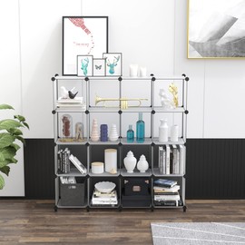 HOMIDEC 16 Cubes Book Shelf Bookcase Bookshelf Cube Storage Organizer Cube Storage Shelf Display Bookshelf for Study Room Office Bedroom Living Room Transparent