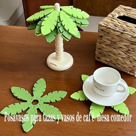 Guibell Juego de 4 Posavasos de Silicona Aislantes Resistentes al Calor Tapete aislante para ollas,resistente al calor,diseño de palmera con soporte para celular,fácil de limpiar y reutilizable